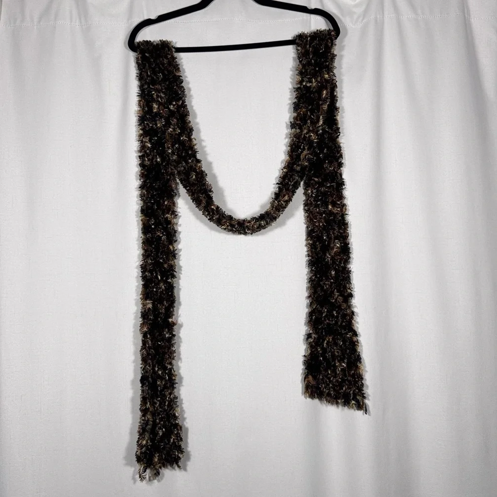 Textured Fuzzy Knit Scarf in Earthy Brown Tones